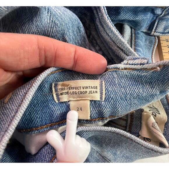 Madewell The Perfect Vintage Wide-Leg Crop Jeans Raw Hem Light Wash Size 24 - Picture 4 of 13